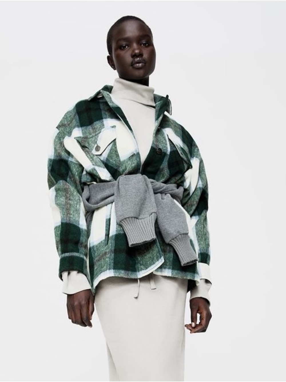 Zara Green and White Plaid Overshirt Shacket/Jacket XS